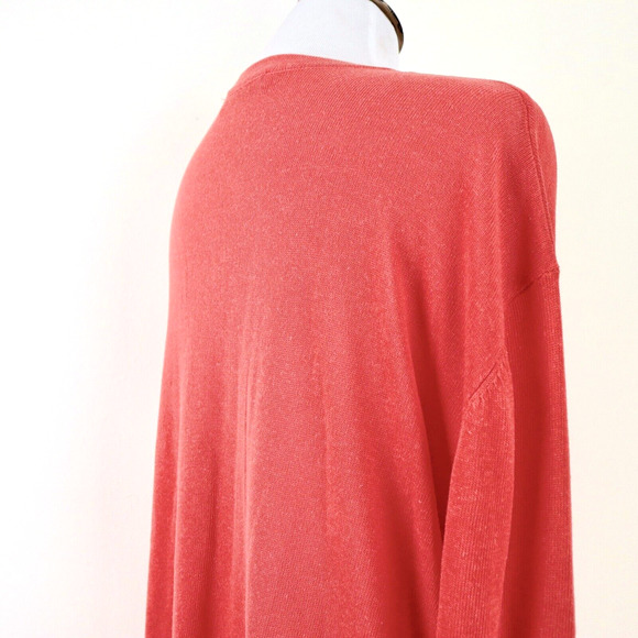 Zara Size M Tunic Split Neck Fine Knit Blouse Orange Blouson Sleeve - Picture 5 of 10